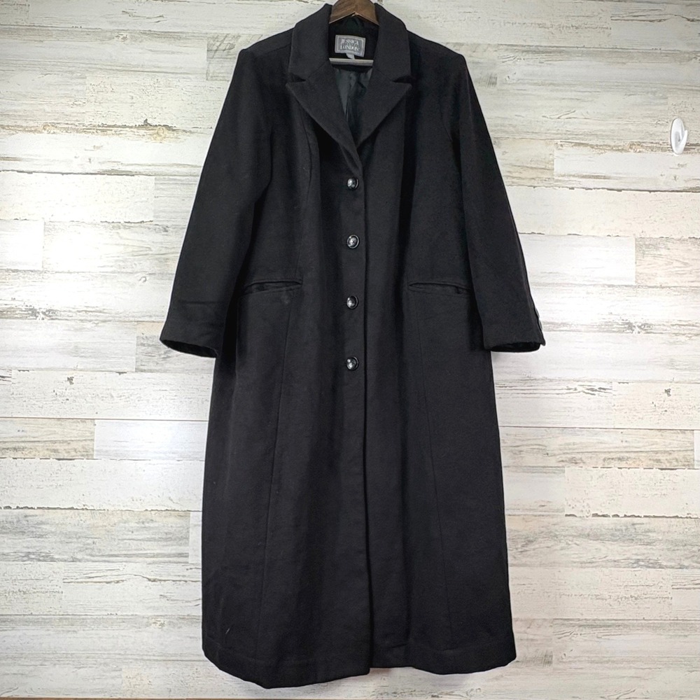Jessica London Trench Coat Women 22W Black Wool Blend Maxi Long Goth Whimsigoth